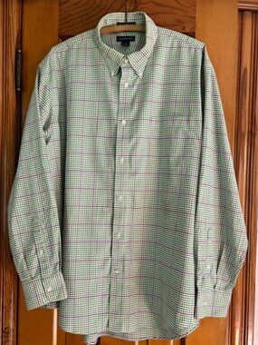 Lands' End No-Iron Original Oxford Tattersall Plaid Button-Down Shirt Men's XXL